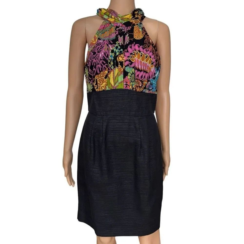 Trina Turk Scarf Print Halter Sheath Diba Dress silk top size 6